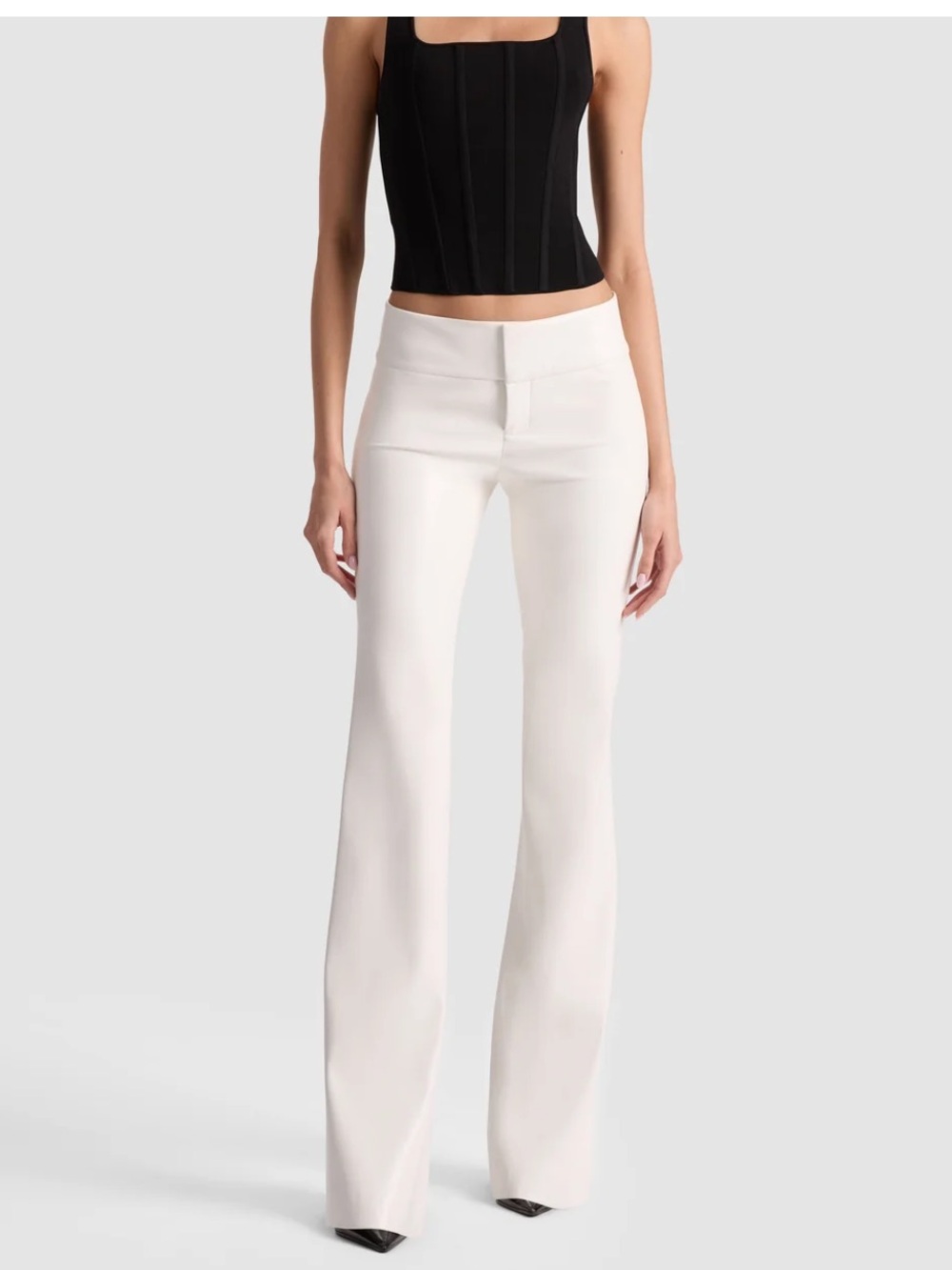 Alice + Olivia Off-White Flared High-Rise Jeans
